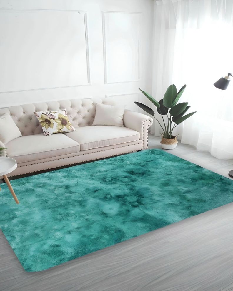 Alfombra peluda Suave 240 x 200 cm Primera Calidad Turquesa Jaspeado-1