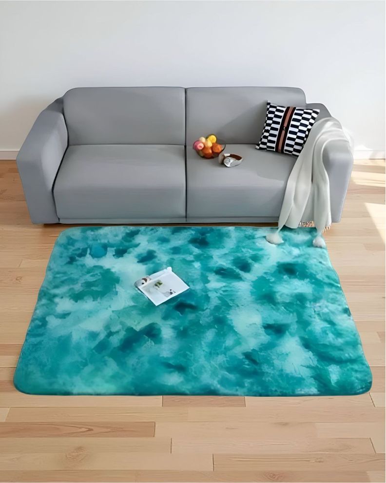 Alfombra peluda Suave 240 x 200 cm Primera Calidad Turquesa Jaspeado-2