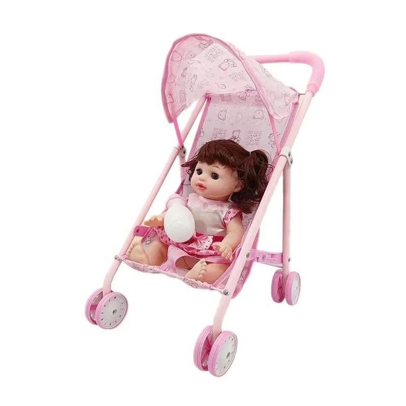 MUÑECA MAS COCHE ROSADO PARA BEBE Y NIÑA-0