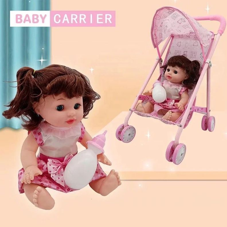 MUÑECA MAS COCHE ROSADO PARA BEBE Y NIÑA-1