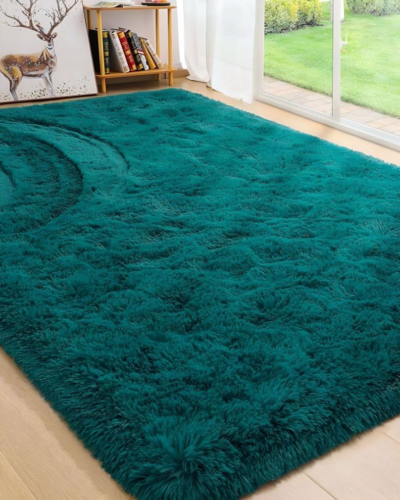 Alfombra peluda Suave 180 x 200 cm Primera Calidad Turquesa-0