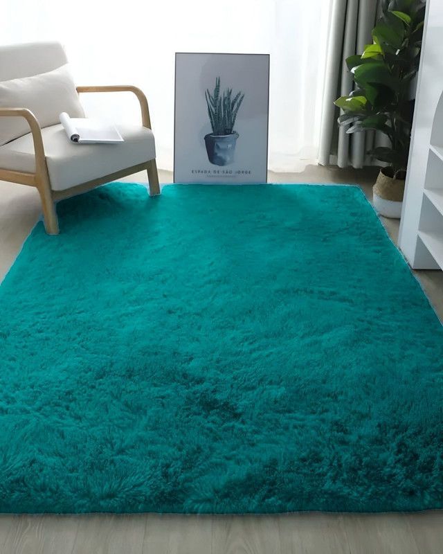 Alfombra peluda Suave 180 x 200 cm Primera Calidad Turquesa-1