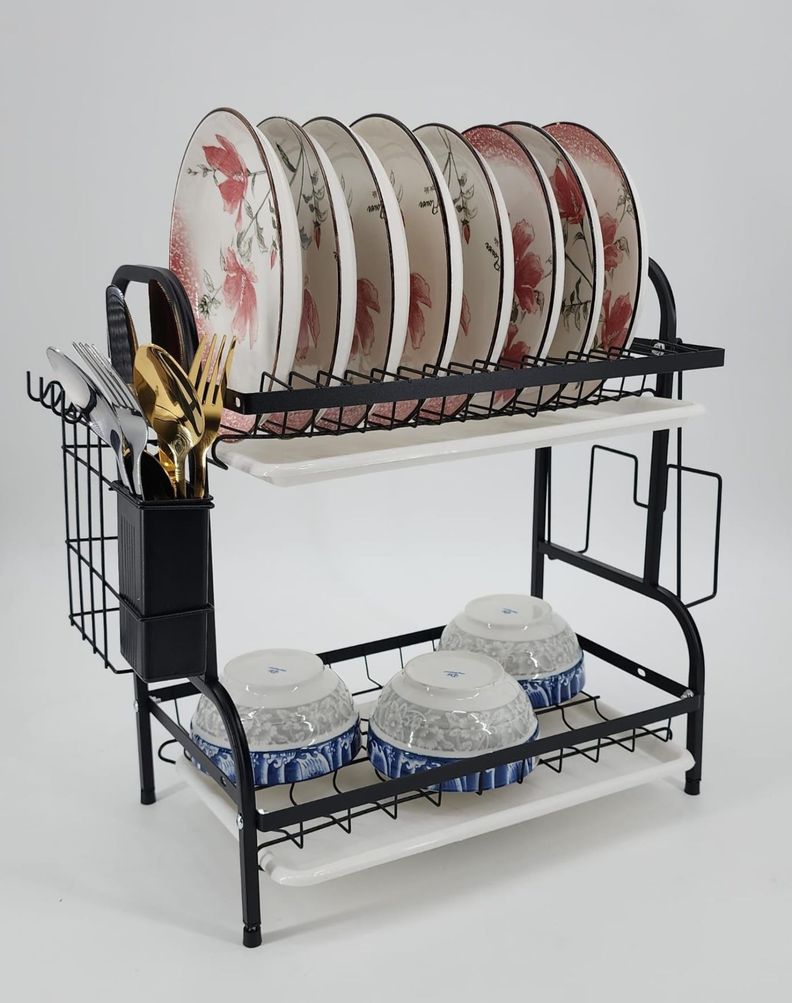 Organizador Escurridor de Loza 2 Niveles Negro Metal-1