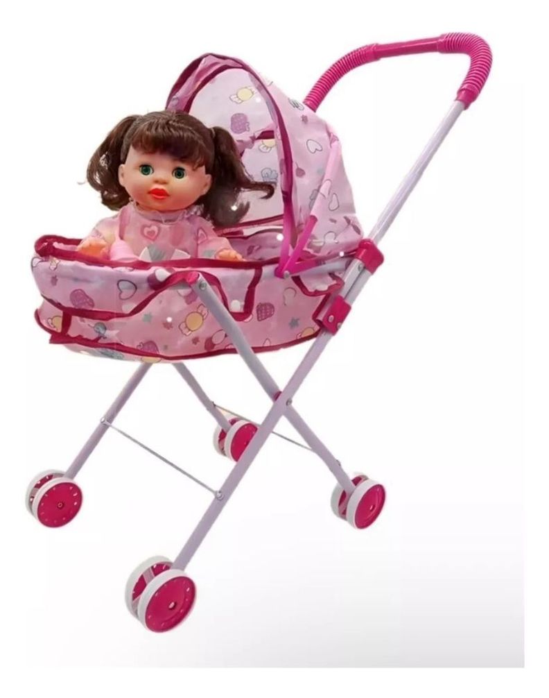 COCHE CUNA CON MUÑECA ROSADO -2