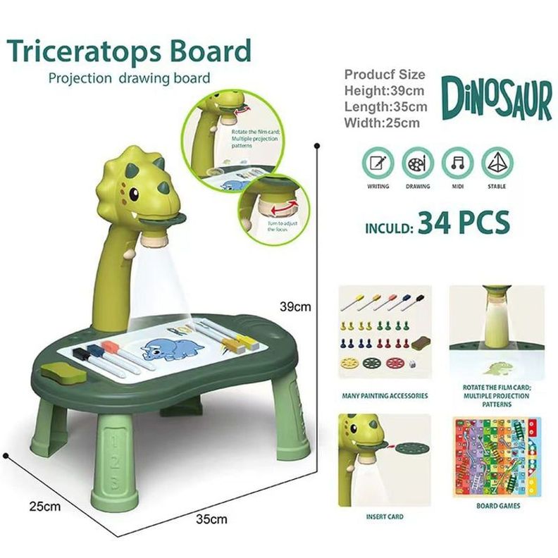 Mesa De Dibujo Con Proyector Y Sonido - Dinosaurio Verde-0