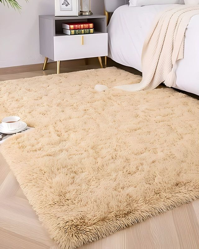 Alfombra peluda Suave 180 x 200 cm Primera Calidad Beige-3