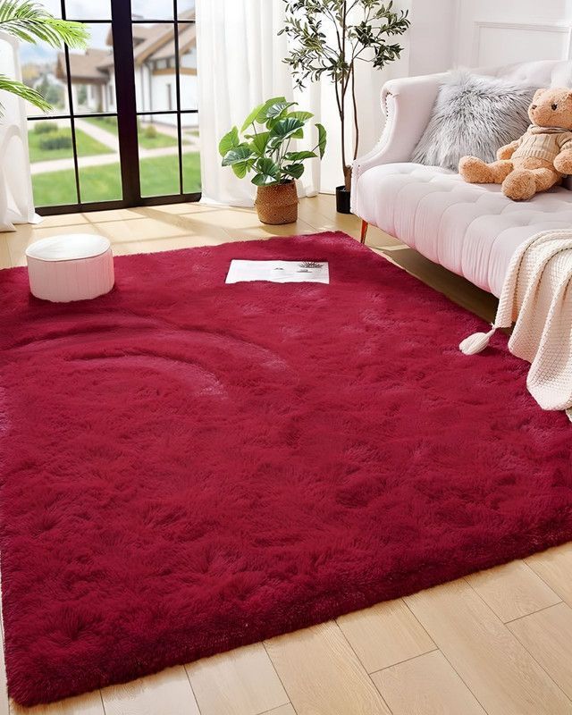 Alfombra peluda Suave 180 x 200 cm Primera Calidad Burdeo-0