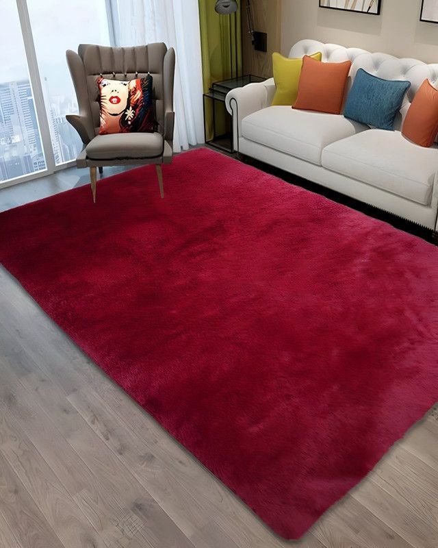 Alfombra peluda Suave 180 x 200 cm Primera Calidad Burdeo-1