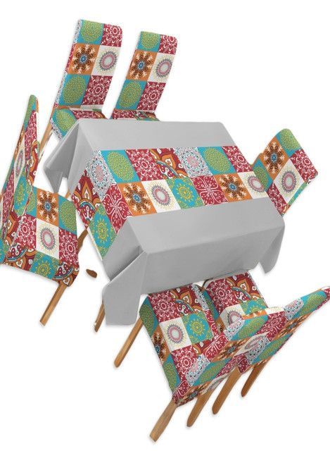 JUEGO DE MANTEL MÁS 6 FUNDAS DE SILLAS      D14-1