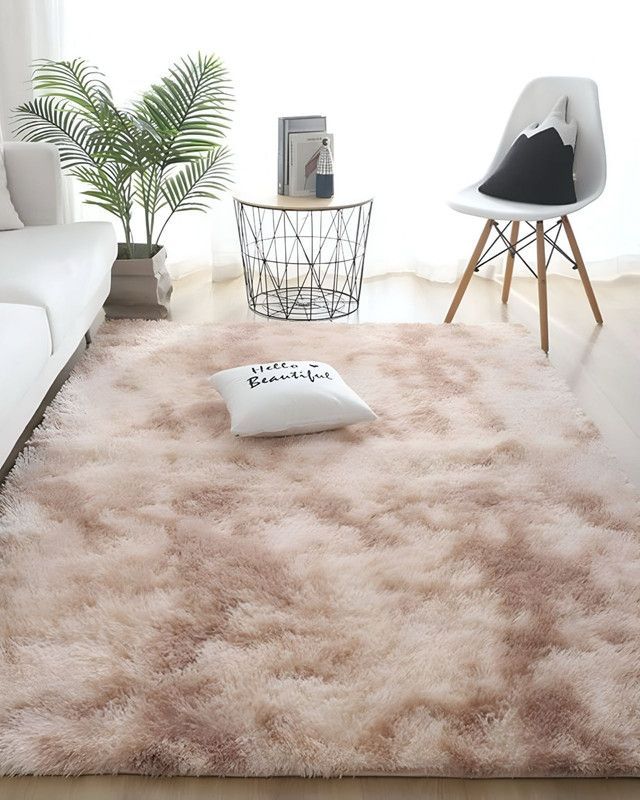 Alfombra peluda Suave 180 x 200 cm Primera Calidad Beige Jaspeado-0