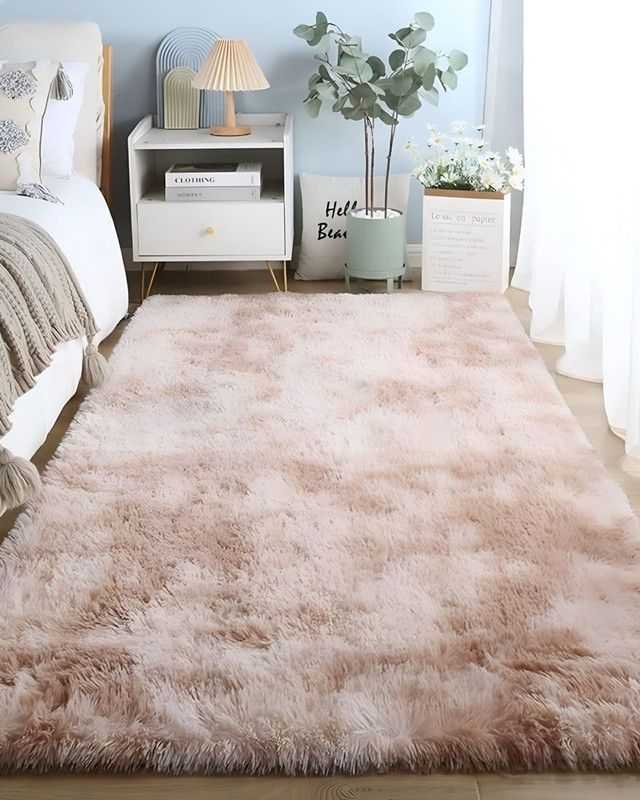 Alfombra peluda Suave 180 x 200 cm Primera Calidad Beige Jaspeado-1