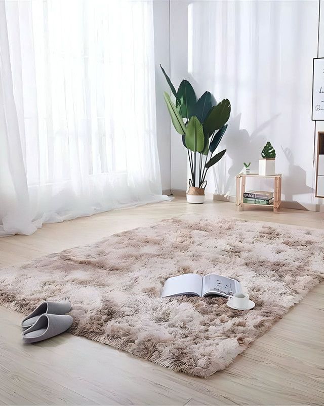 Alfombra peluda Suave 180 x 200 cm Primera Calidad Beige Jaspeado-2