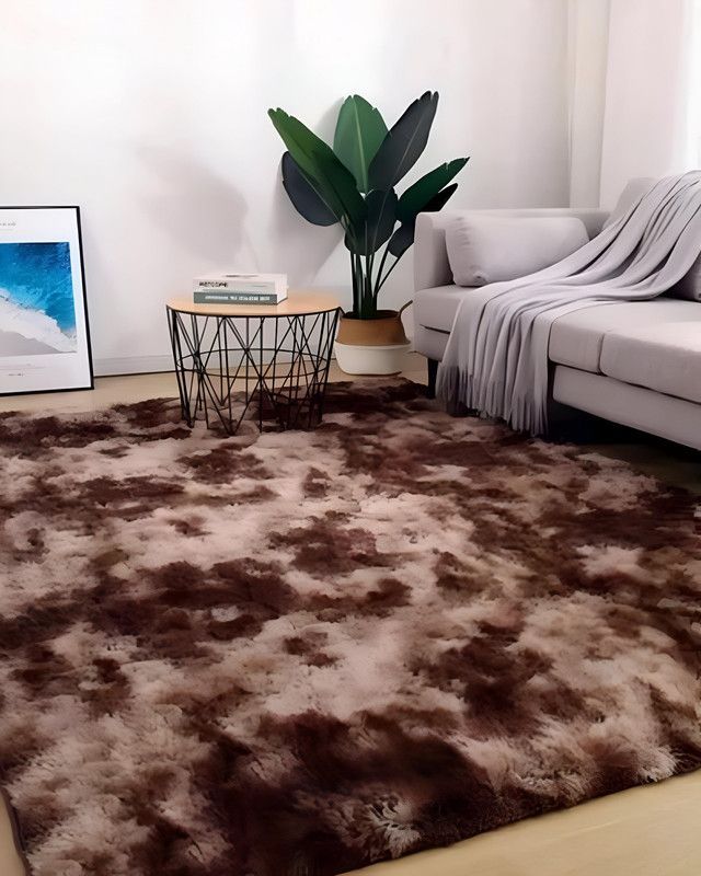 Alfombra peluda Suave 240 x 200 cm Primera Calidad Café Jaspeado-1