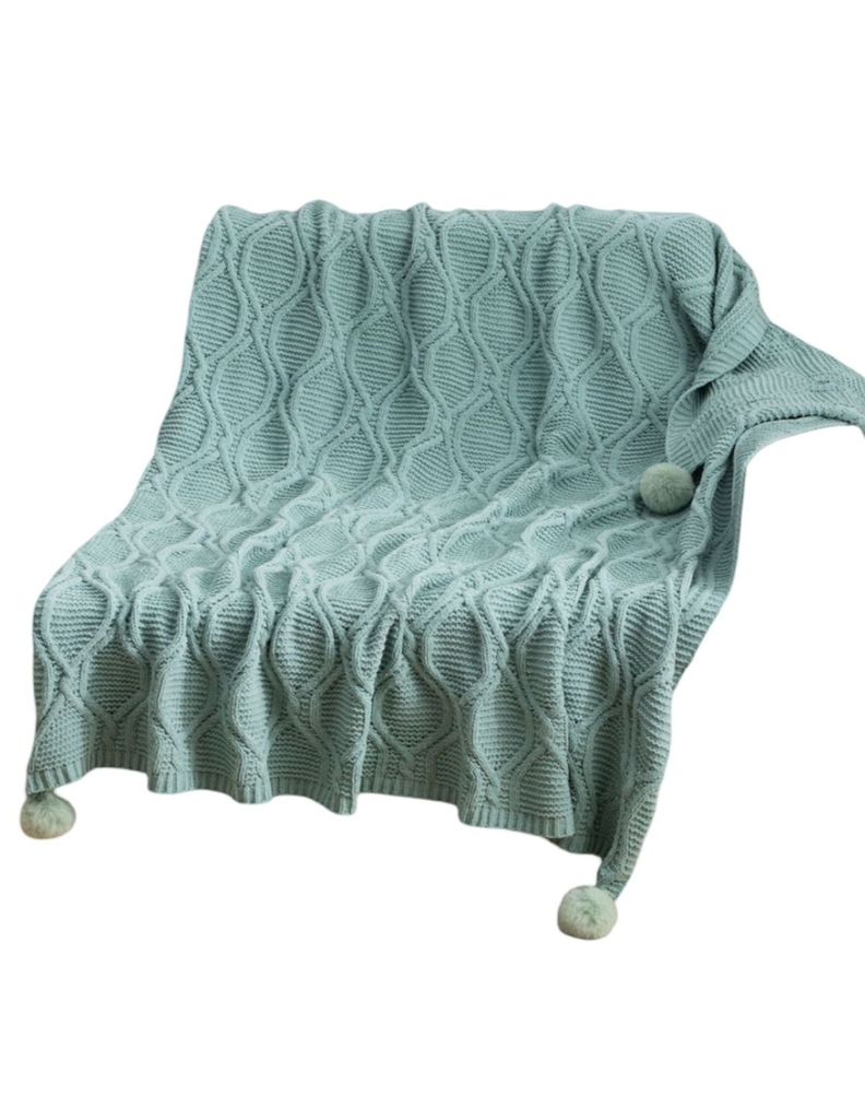 Manta de Lujo con Pompones, Ideal para Sofá o Cama D1-0