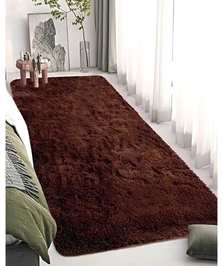 Alfombra peluda pasillera liviana 70x150 ultra suave CAFÉ-4