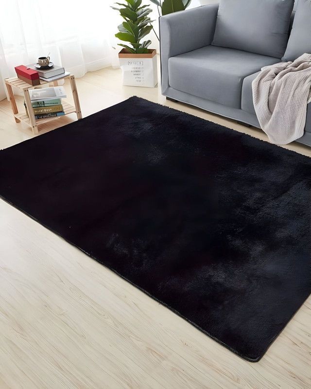 Alfombra peluda Suave 240 x 200 cm Primera Calidad Negro-0