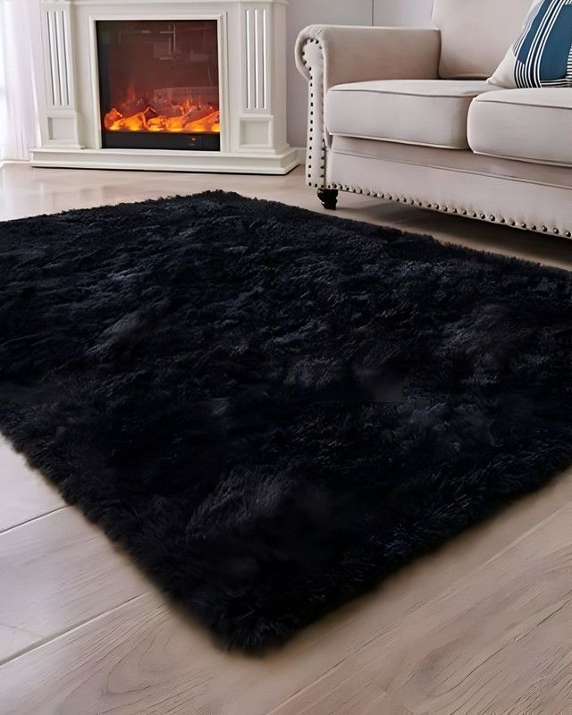 Alfombra peluda Suave 240 x 200 cm Primera Calidad Negro-1