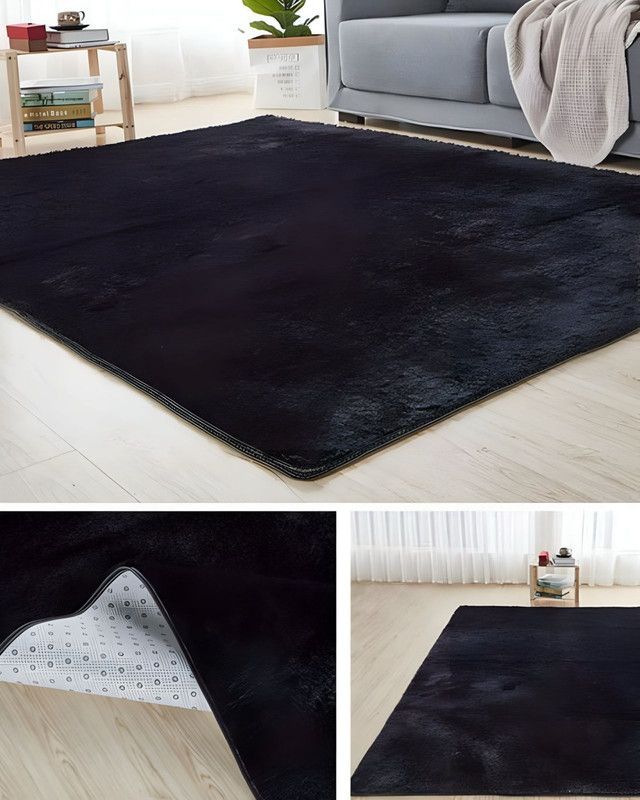 Alfombra peluda Suave 240 x 200 cm Primera Calidad Negro-3