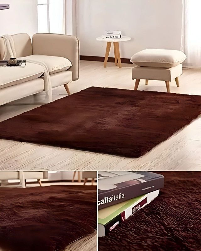 Alfombra peluda Suave 240 x 200 cm Primera Calidad Café-1