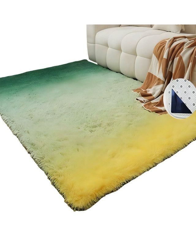 Alfombra peluda Suave 240 x 200 cm Primera Calidad Verde Jaspeado-0