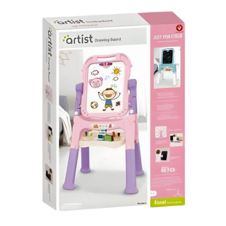PIZARRA MAGNÉTICA DOBLE CARA PARA NIÑOS ROSA-3