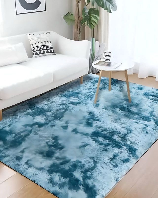Alfombra peluda Suave 180 x 200 cm Primera Calidad Azul Jaspeado-1