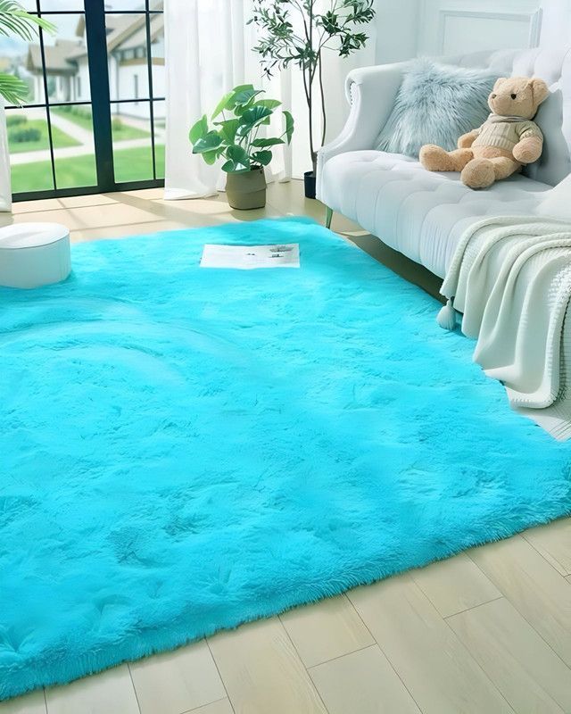 Alfombra peluda Suave 240 x 200 cm Primera Calidad Celeste-0