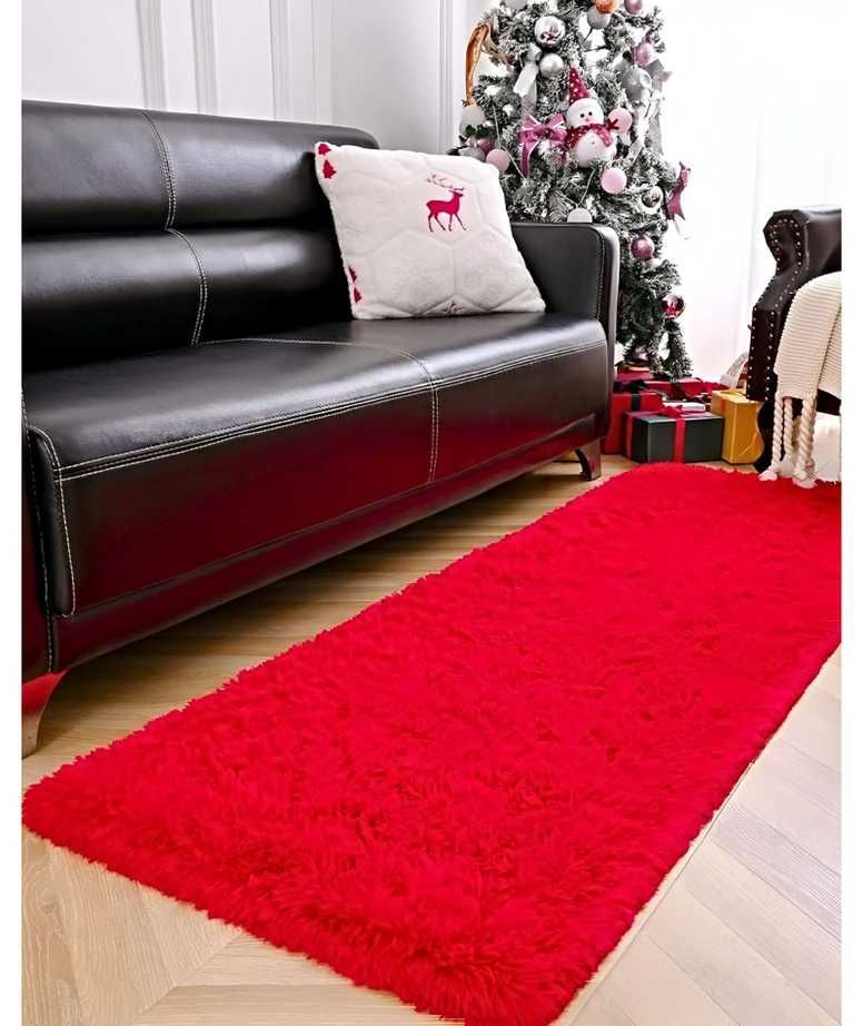 Alfombra peluda pasillera liviana 70x150 ultra suave ROJO-3
