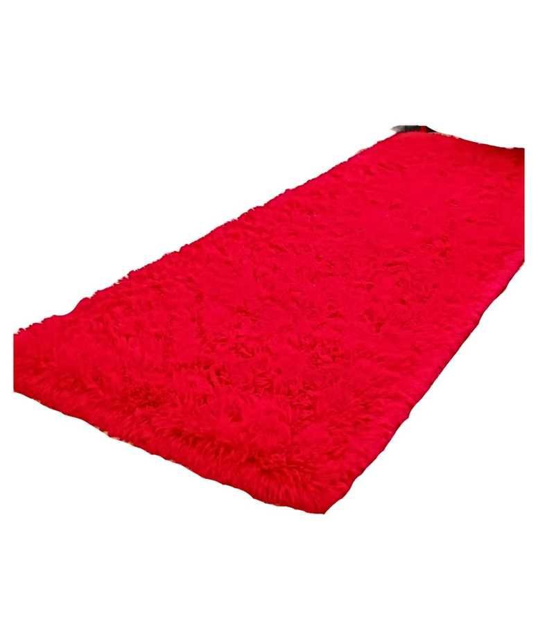 Juego por 2 Alfombra peluda pasillera liviana 70x150 ultra suave ROJO-0