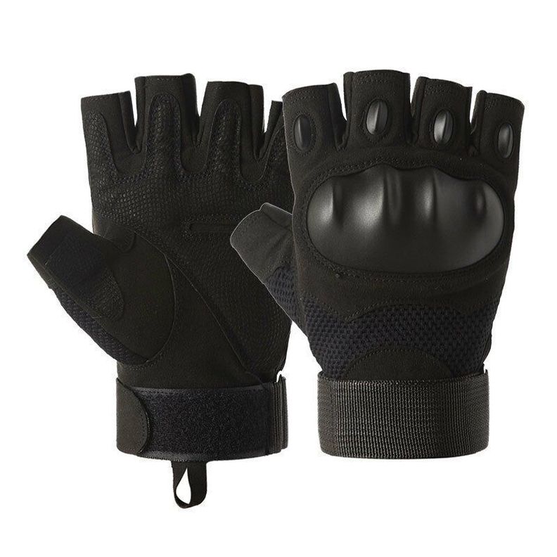 GUANTES TÁCTICOS MEDIO DEDO NEGRO-0