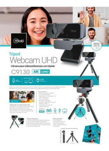 Camara Webcam Mlab C9130 4k Ultra Hd Con Trípode Usb 2.0-5