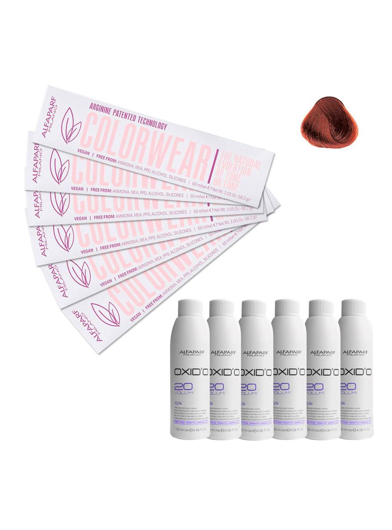Kit 6 Tintura Vegana Color Wear N°7.34 Alfaparf + 6 agua 20V-0