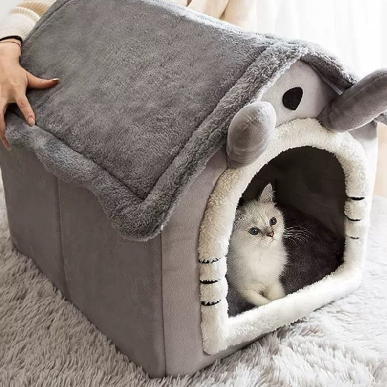Casa Para Mascotas Calida De Interior Forrada En Felpa-3