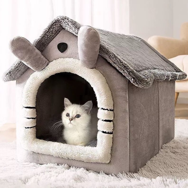 Casa Para Mascotas Calida De Interior Forrada En Felpa-4