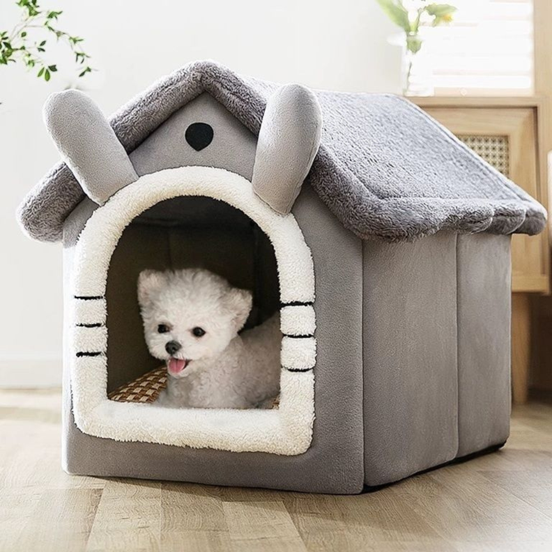 Casa Para Mascotas Calida De Interior Forrada En Felpa-5