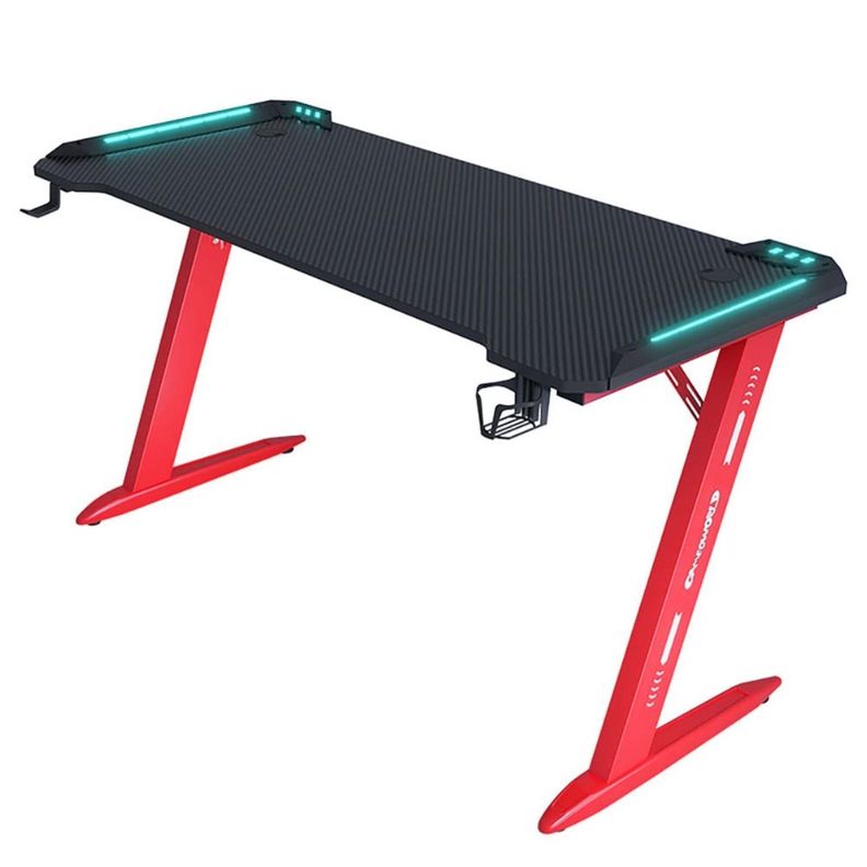 Escritorio Gamer Profesional 140x60x74cm Mesa Con Luces RGB Rojo