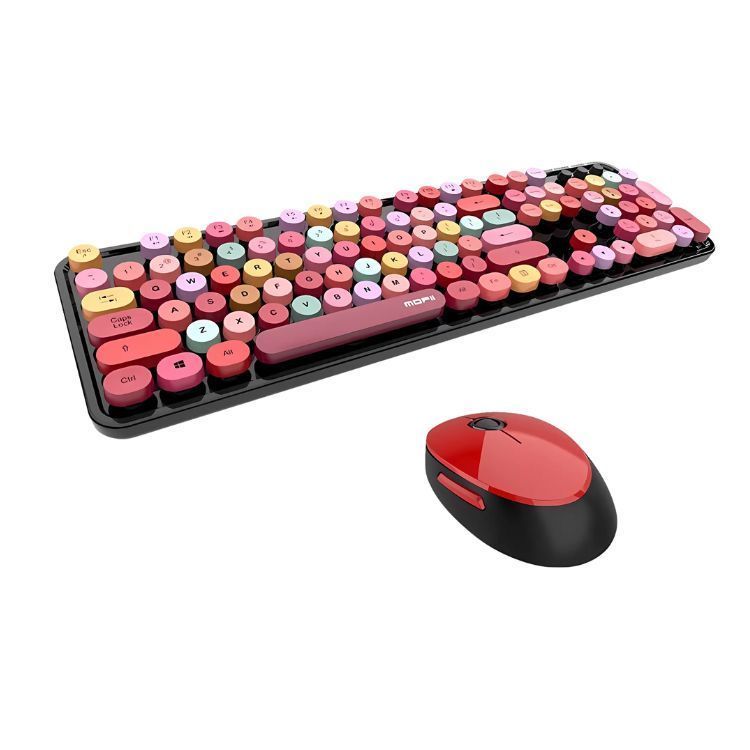 Teclado + Mouse inalámbrico Lapiz Labial Retro Mujer-0