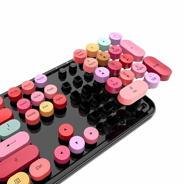 Teclado + Mouse inalámbrico Lapiz Labial Retro Mujer-1