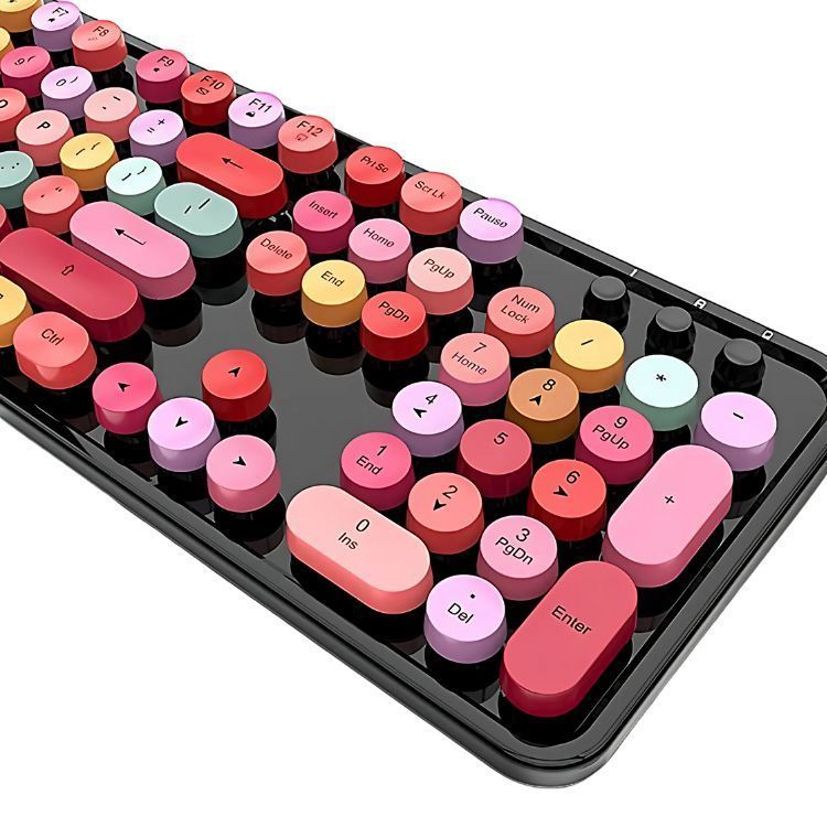 Teclado + Mouse inalámbrico Lapiz Labial Retro Mujer-2
