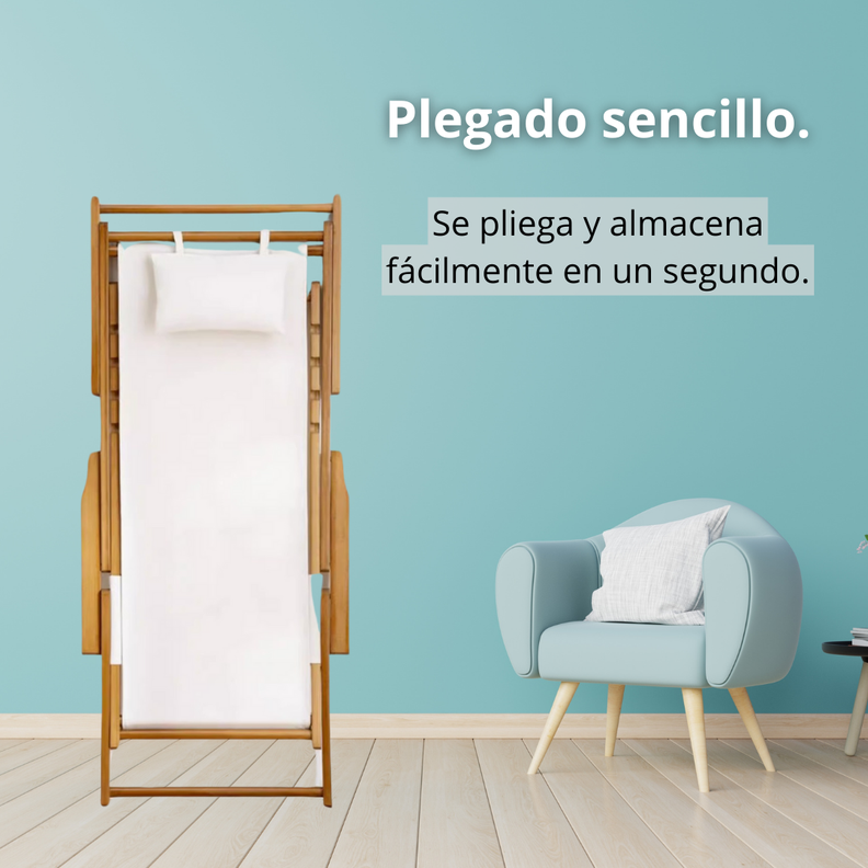 Silla De Playa Reposera Plegable De Lona Y Madera Exteriores-2
