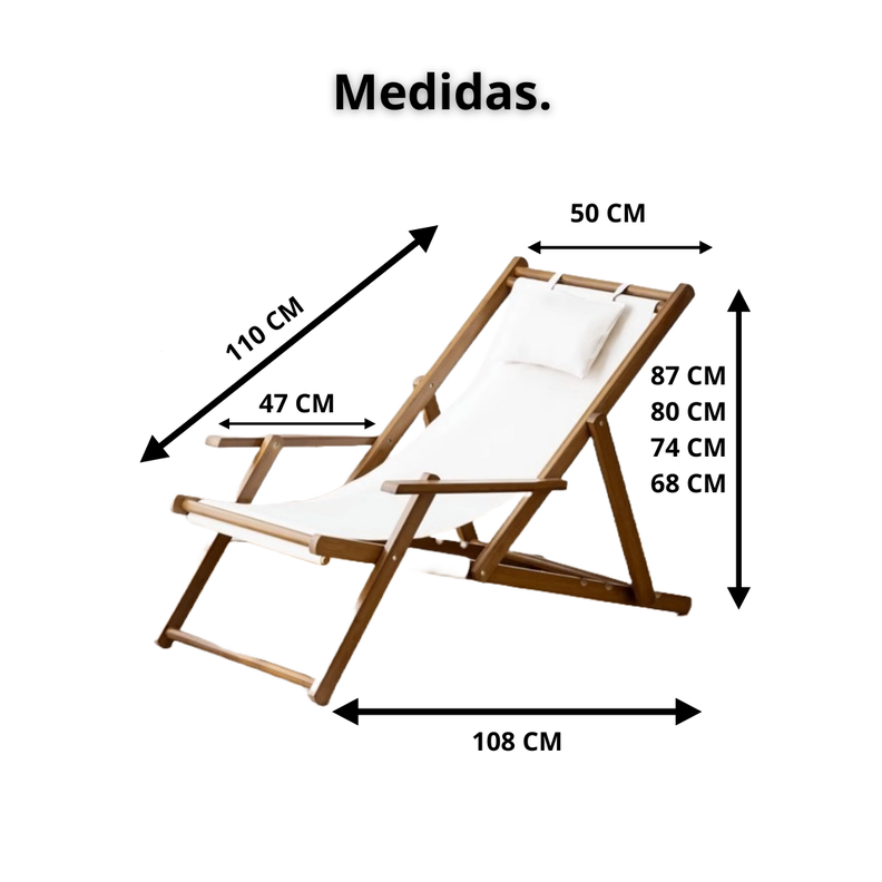 Silla De Playa Reposera Plegable De Lona Y Madera Exteriores-4