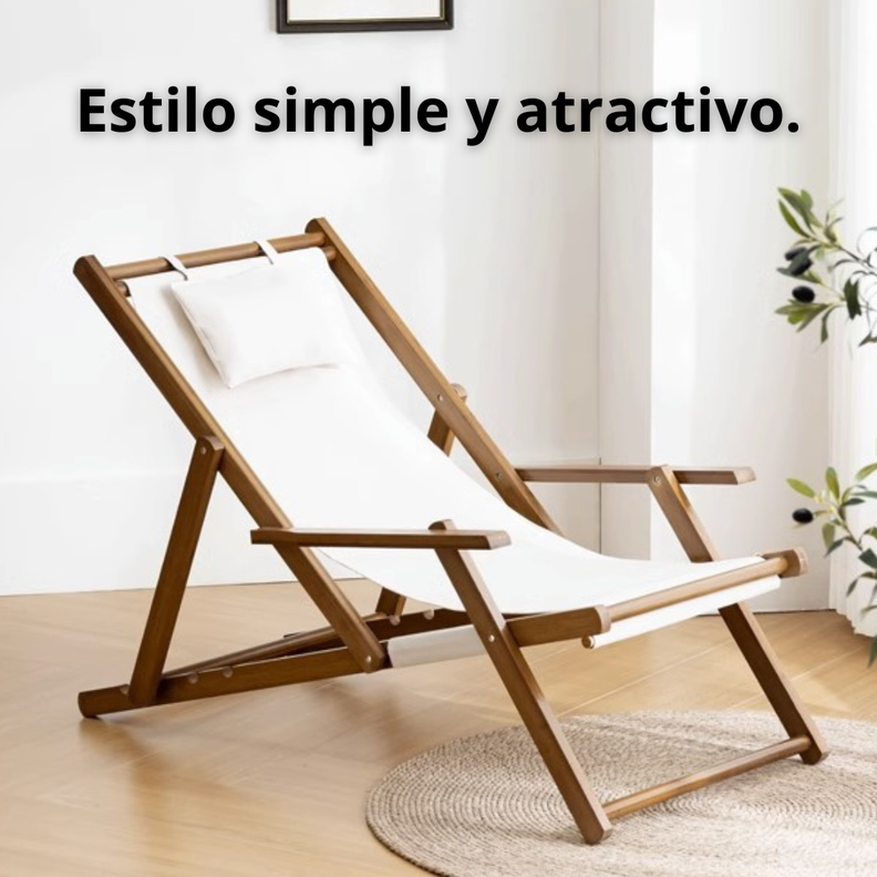 Silla De Playa Reposera Plegable De Lona Y Madera Exteriores-5