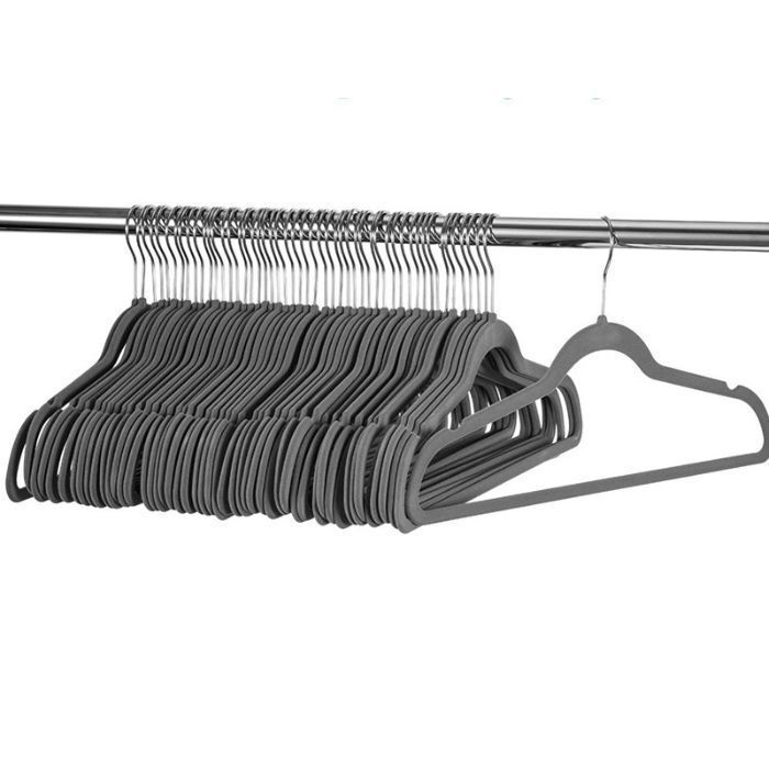 Pack 50 Colgadores Ropa Negro Antideslizante Flocado-1