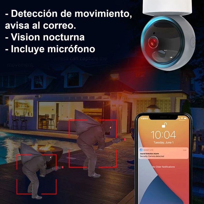 Cámara Seguridad 360° De Alta Calidad 1080p Visión Nocturna-6