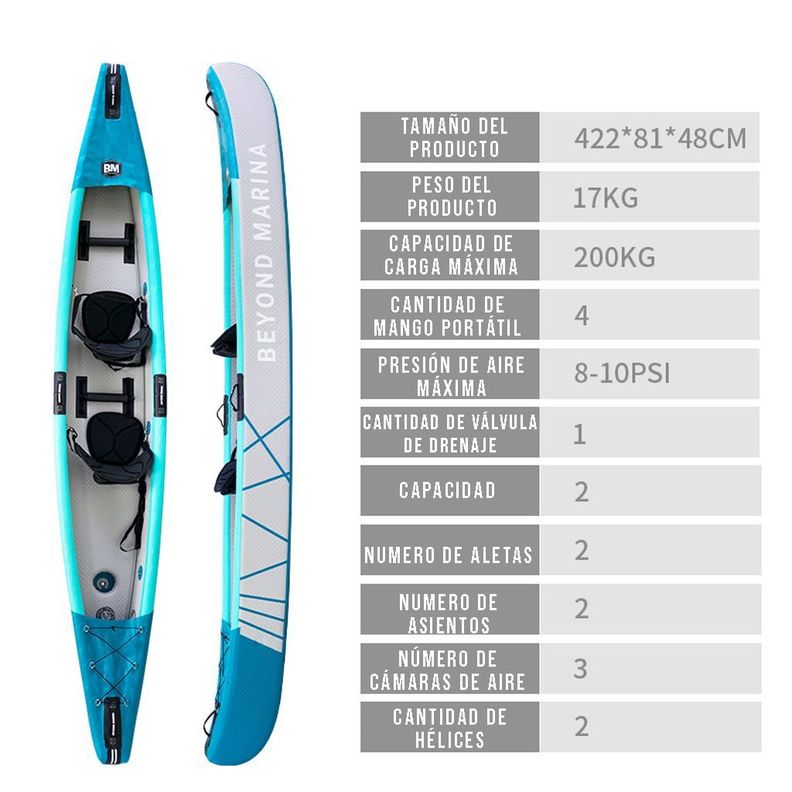 Kayak Doble Inflable Canoa + Kit Multiuso-2