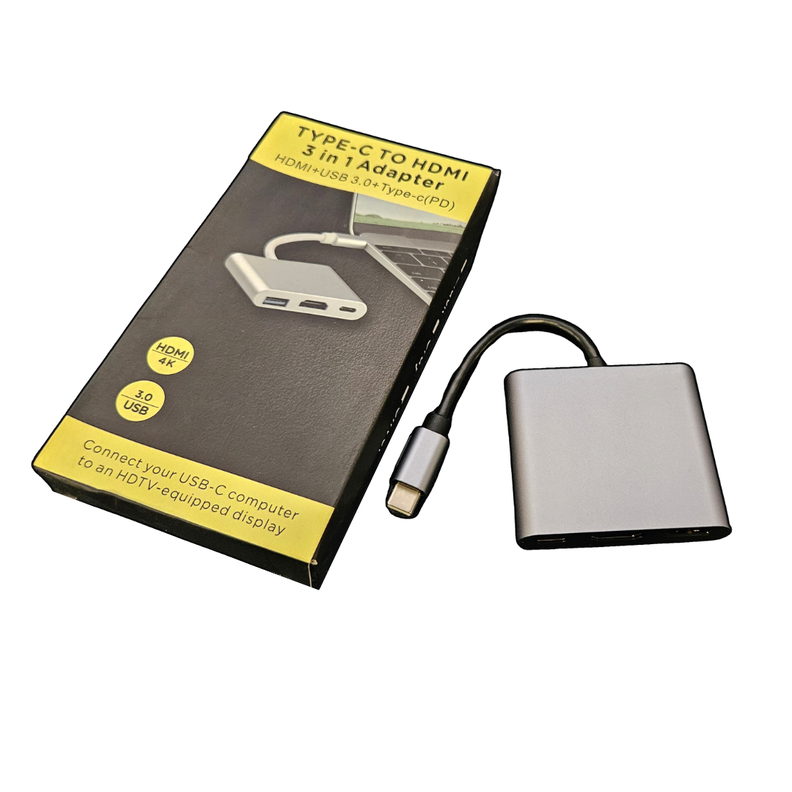 Adaptador Multipuerto 3 En 1 USB Tipo C 3.0 a HDMI 4K-0