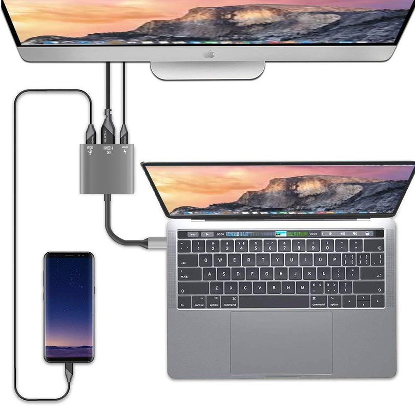Adaptador Multipuerto 3 En 1 USB Tipo C 3.0 a HDMI 4K-4