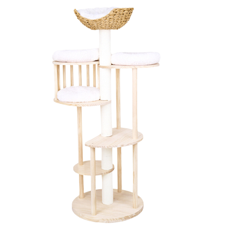 Rascador Para Gatos Tipo Torre Con Casa Elegante Beige-0
