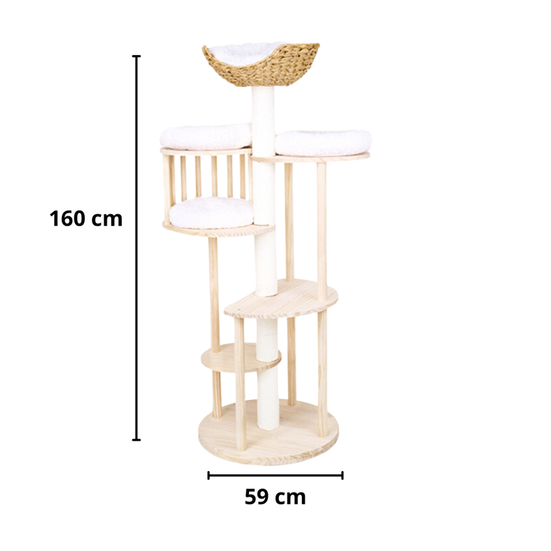 Rascador Para Gatos Tipo Torre Con Casa Elegante Beige-3