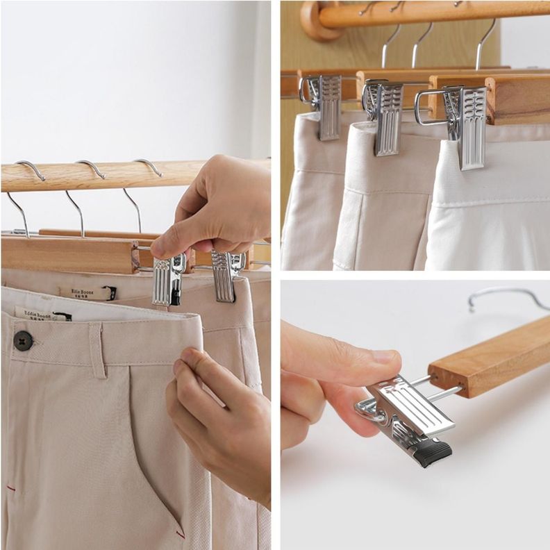 Pack 10 Colgador De Ropa De Madera Pinzas Ajustables Lavandería-3